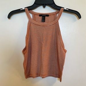 Cropped Orange White Striped Halter Tank Top